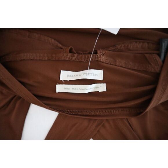Urban Outfitters OB1280565 Women's Sz M Brown Satin Plunging Tie Back Crop Top - Picture 3 of 6